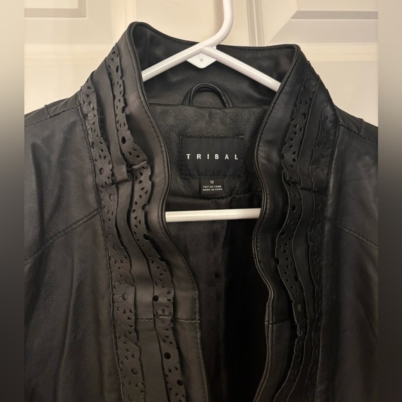 NWT Tribal Fashion Boho Genuine Leather Jacket, Black, Size 12 - Picture 2 of 10